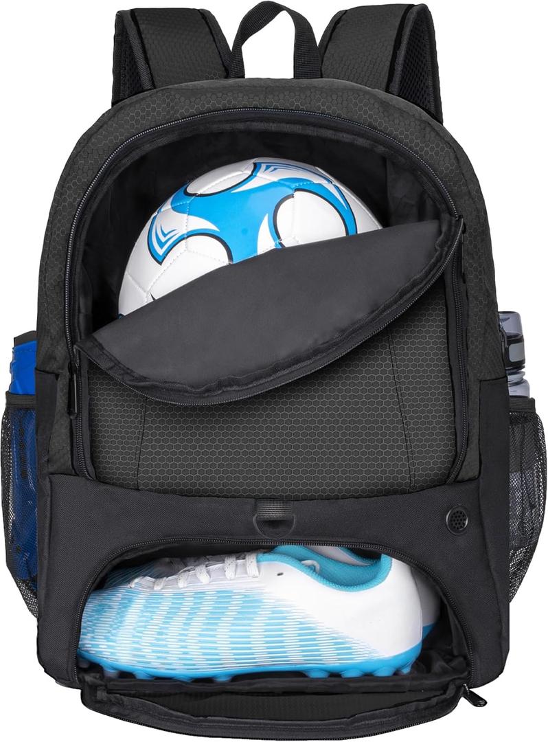 Soccer Ball Bag-Backpack for Basketball,Volleyball with Cleat Shoes and Ball Compartment for Sports Team,Trainning (Black)