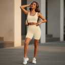 Workout for Women Two Piece Sets for Women Summer Seamless Ribbed High Waist Leggings with Sports Bra Gym Sets (Beige, S)