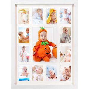 Baby First Years Photo Frames 12 Month Picture Frame School Years Graduation Photo Collage White Frame with Mat, Displays One 5x7 Photo and Twelve 2.5x3.5 Pictures