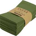 Solid Color Cotton Blended Dinner Cloth Napkins - Set of 12 (17 x 17 inches) - for Events & Home Use (Army Green)