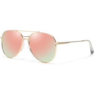 TJUTR Tangle Free Aviator Sunglasses for Women Men, Polarized UV400 Protection Trendy Shades, No-Snag Metal Frame Glasses (A1 Gold/Pink)