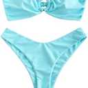ZAFUL Women's Bandeau Bikini O Ring Strapless Tie Back High Cut Two Piece Swimsuit Bathing Suits, Size Large