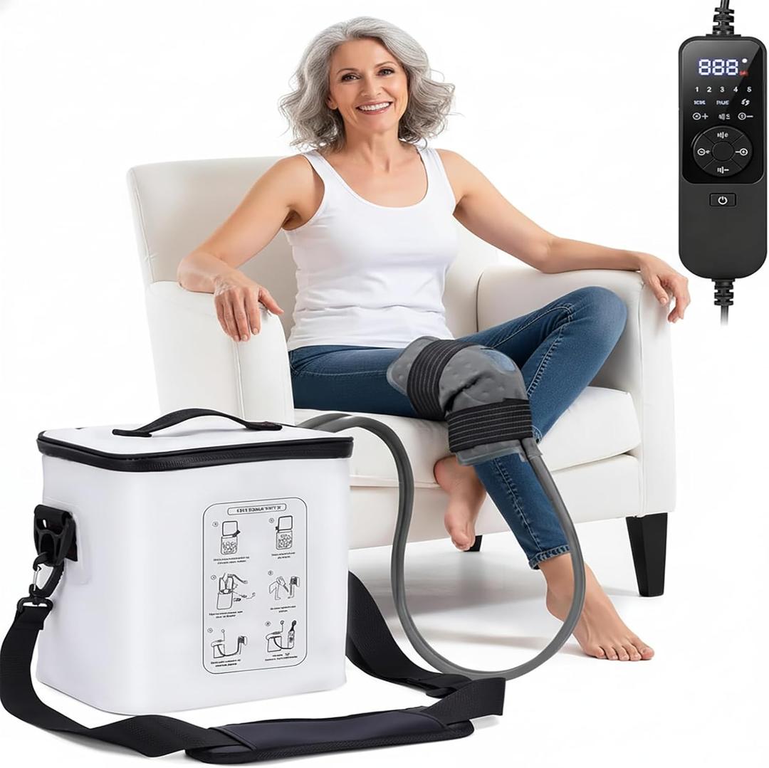 Ice Machine for Knee After Surgery - Programmable Timer Cold Therapy Machine, Portable, Quiet Pump, 12H Cooling, Knee Replacement Recovery System, Cryotherapy Pain Relief & Swelling, Compression Pad