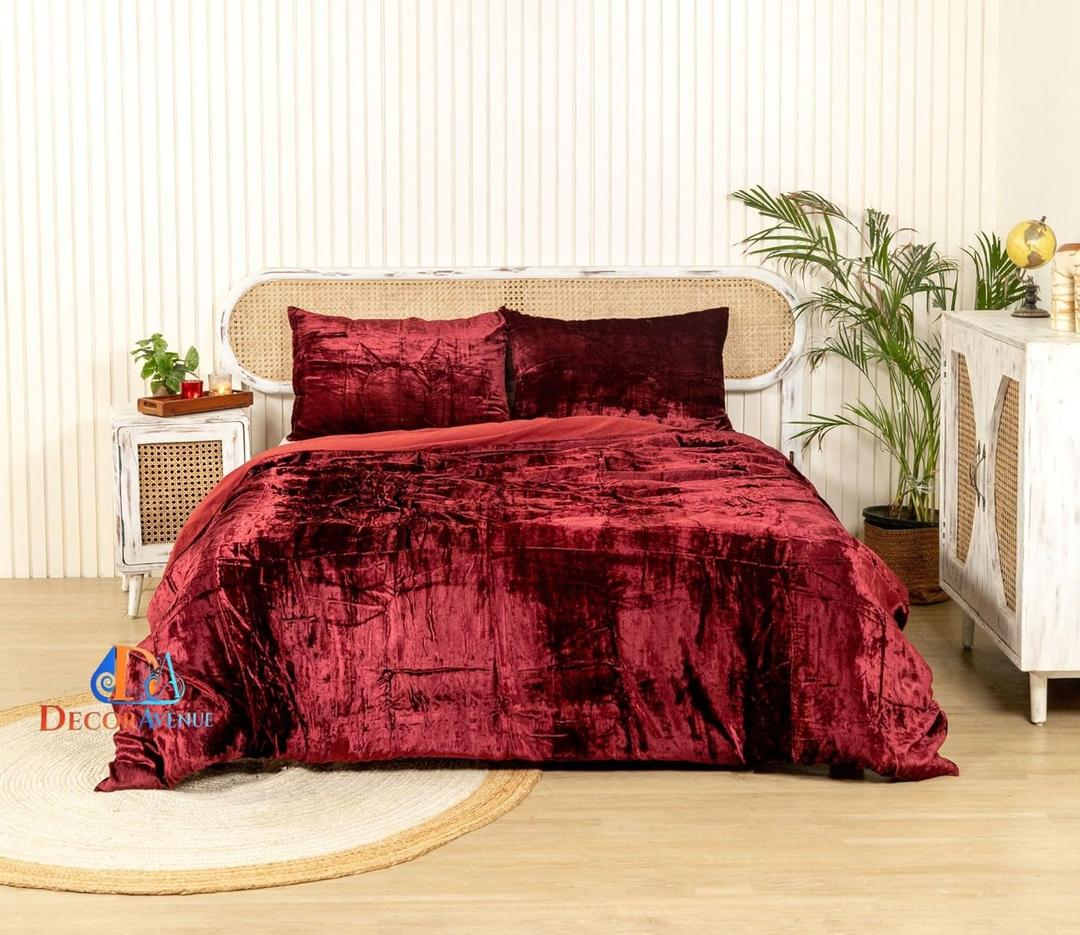 Ultra-Luxe Crushed Velvet Duvet Covers Burgundy Queen Boho Bedding UO Comforter Bedding Donna Cover,3 Pc Duvet Set, Luxury Hotel Quality 1 Duvet and 2 Pillowshams (90" x 90")