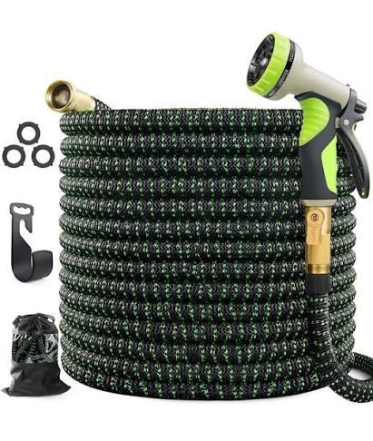 75 ft Expandable Garden Hose - Kink Free Flexible Water Hose with Thumb-Controlled 10-Function Nozzle, 3/4 Solid Brass Connectors, Retractable Latex Core - Lightweight Expanding Hose