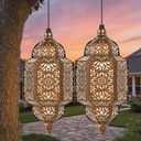Specialityi Solar Lights, Moroccan Solar Lights Outdoor, Hanging Solar Lanterns, Decorative Solar Fire Bowl Lanterns, Ipx44 Waterproof, for Patio Pathway Yard Backyard Garden Decorative (2PCS-B)