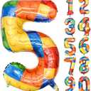 Pack Of 7 32 Inch Building Block Number 5 Balloons Foil Big Number Balloons for Birthday Party Baby Shower, Brick Themed | Colorful Block Balloons Party Supplies Decor for Kids 1,4,9,2,5 Mix