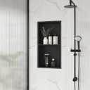 Qeke Stainless Steel Shower Niche 12" X 24", No Tile Needed Wall Niche Double Shelves, Recessed Shower Shelf for Bathroom Storage, Matte Black