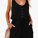 Mafulus Womens Summer Scoop Neck Button Down Sleeveless Jumpsuit Rompers Adjustable Waist Short with Pockets Size M
