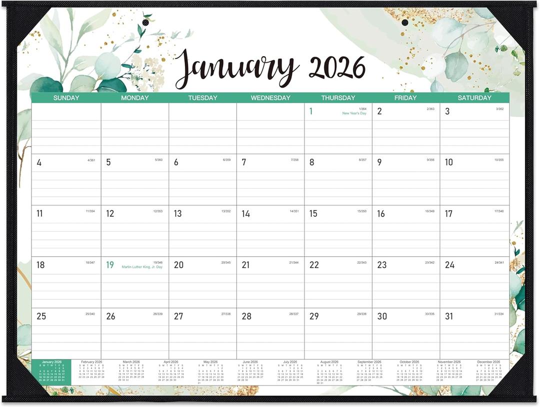 2026 Desk Calendar - Large Desk Calendar from January 2026 to December 2026, 22''x17'',12 Monthly Desk/Wall Calendar, Desk Calendars 2026 Large Space for Writing with Protect Corner (Green)