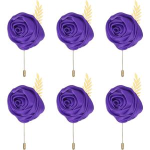 MECCANIXITY 6 Pcs Groom Boutonnieres Rose Boutonnieres Pins for Men Wedding Ceremony Anniversary Prom Formal Party, Deep Purple(4.7"x2")