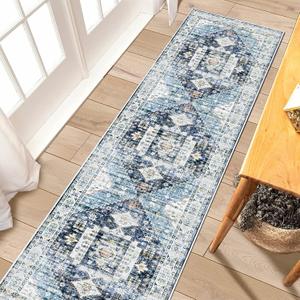 RUUGME Washable Runner Rug 2x7 - Vintage Kitchen Rugs Non Slip Stain Resistant Carpets for Living Room Bedroom Laundry Room Mat Distressed Rug Hallway Floor Carpet Runner for Bathroom 2'x7' Deep Blue