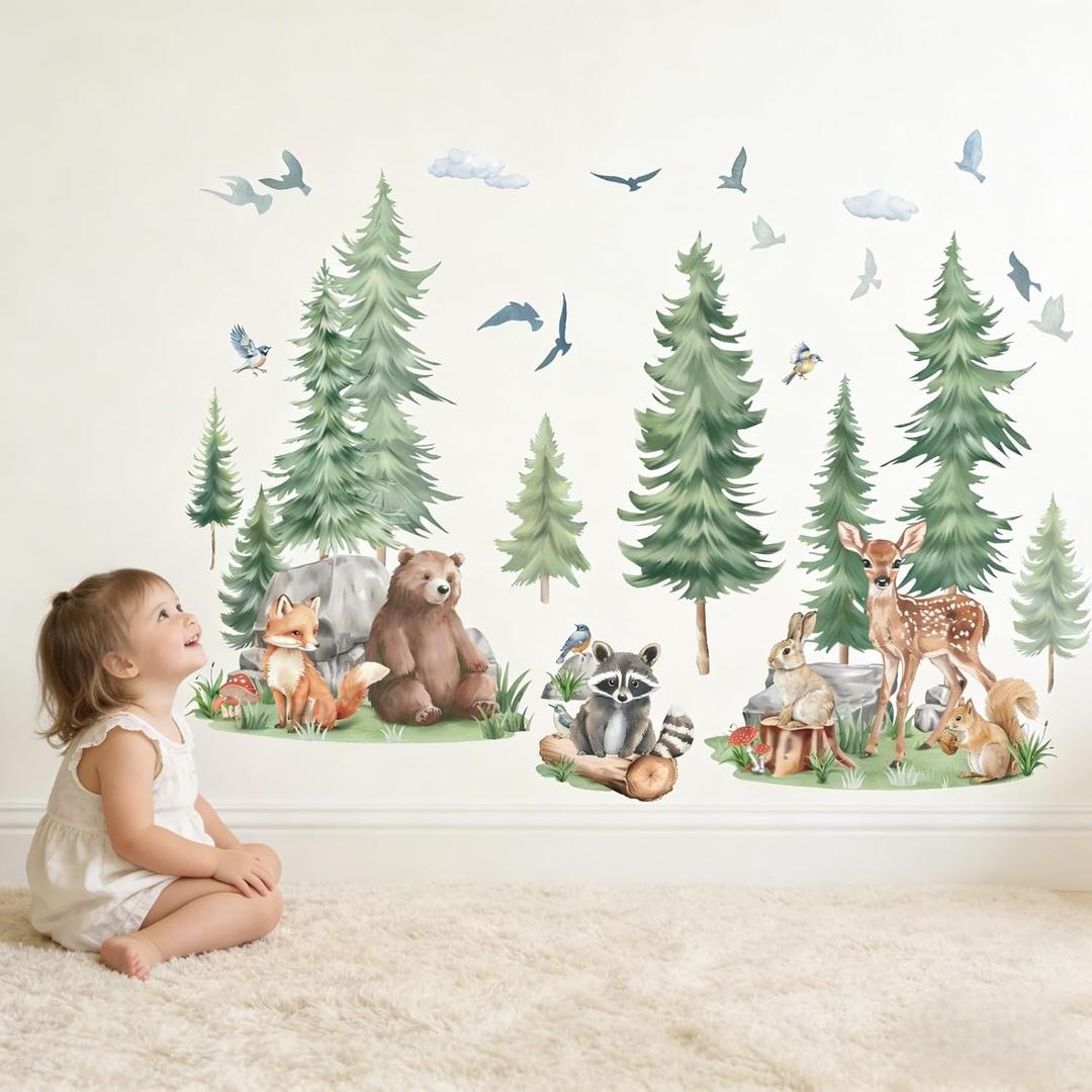 Woodland Animal Wall Stickers for Baby: Peel and Stick Removable Vinyl Wall Decals for Kids Room Nursery and Bedroom