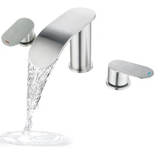 Roman Tub Faucet, High Flow Waterfall 3 Hole Bathtub Faucets Sets Deck Mount Bath Tub Faucet, Brushed Nickel