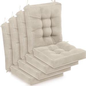 Juexica 4 Sets Outdoor Patio Cushions High Back Outdoor Chair Cushions Rocking Cushion Waterproof Indoor Patio Fastness Chair Pads with Ties for Seasonal Indoor Home Office(Beige), 16 X 16 X 3.5