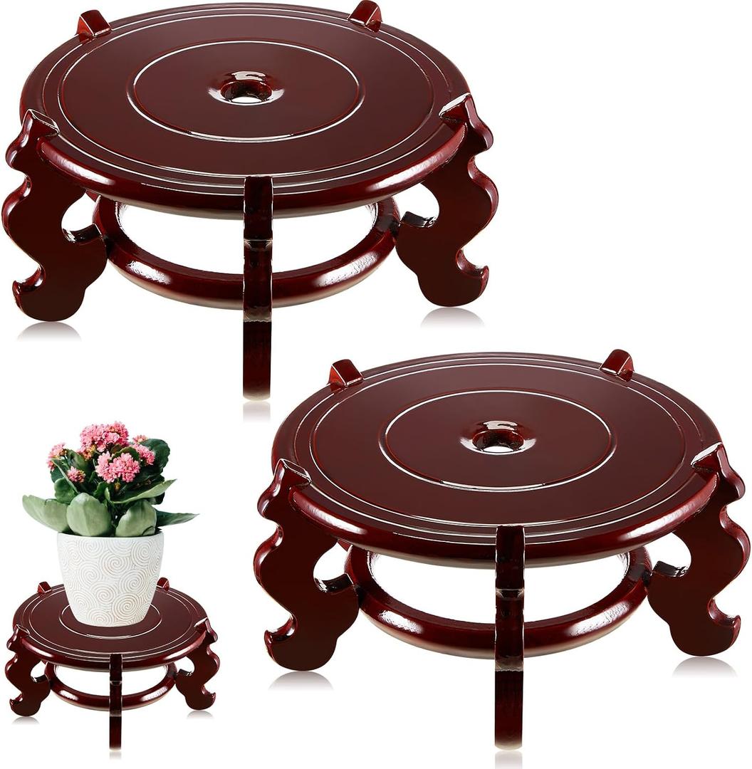 Geetery 2 Pcs 4 to 12 in Wooden Plant Stands Indoor Chinese Oriental Plant Stand for Vase Fishbowl Flower Pot Lamp Redwood Base Vintage Display Rack Decor (8 Inch)