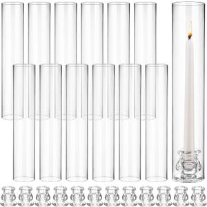 12 Set Glass Hurricane Candle Holders 11.8" Open Ended Glass Candleholder Tube Shape Bottomless and 2.1" Taper Clear Candlestick Holder Bulk for Table Centerpiece Wedding Party Home Decor (12, Clear)