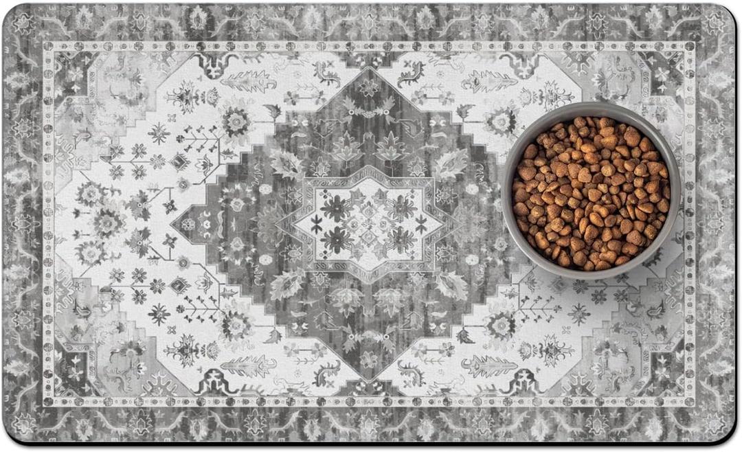 Pet Food Mats for Floor, Absorbent Dog Mat for Food and Water Dispenser Mat, Dog Food Mat Quick Dry Cat Food Mat Pet Supplies (M(16"24"), 02 Grey)