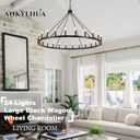 ANKYLHUA 52 inches Black Wagon Wheel Chandelier- 24 Light Large Farmhouse Chandelier Industrial Rustic Dining Room Light Fixture Round High Ceiling Pendant Light for Living Room Entryway Foyer