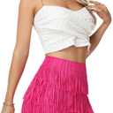 Fringe Skirt Women High Waist Mini Stretchy Pencil Cowgirl Concert Party Club Rave Festival Western Dance (Pink, S)