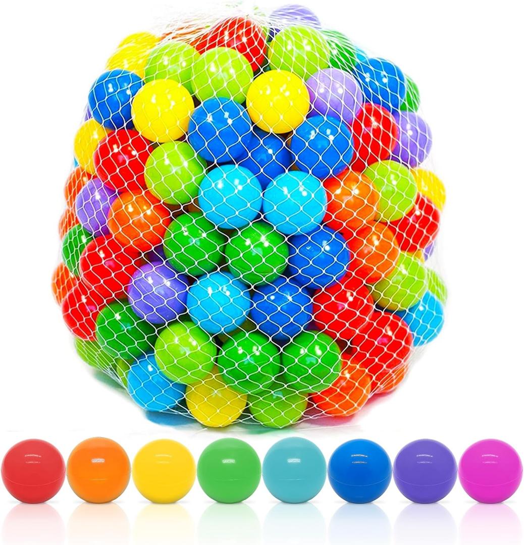 Playz Soft Plastic Mini Ball Pit Balls 500 Count - w/ 8 Vibrant Colors - Crush Proof, No Sharp Edges, Non Toxic, Phthalate & BPA Free for Baby Toddler Ball Pit, Play Tents & Tunnels Indoor & Outdoor, 500 Balls with 8 Colors