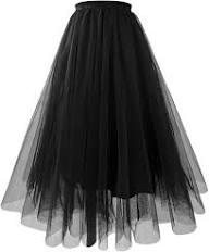 Kingfancy Women's Winter Skirts 2 Layered Tulle Tiered Long Skirts Elastic Waist A-Line Midi Skirts Black XL