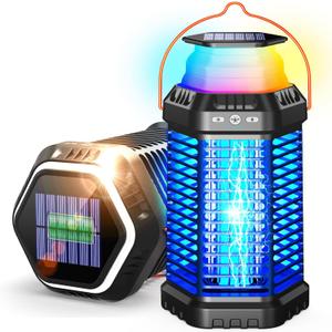 Solar Bug Zapper Outdoor & Indoor, 4500V Ultra-Effective Mosquito Zapper, 6000mAh Rechargeable Insect Zapper, Foldable 2-in-1 Light, IP66 Waterproof for Patio, Camping, Bedroom, Kitchen