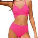Girls Swimsuit Bikini Set,Criss Cross Bathing Suits for Girl Two Piece Solid Color Girls' Swimwear for 7-16 Years (9-10 Years, Pink)