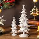 Pinkunn 2 Pcs White Christmas Tree Figurines Glitter Resin Christmas Tree Table Decorations Modern Decorative Xmas Trees Table Centerpiece for Holiday Mantel Indoor Home Decor