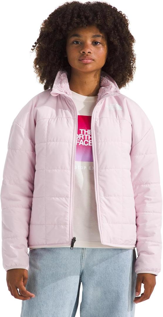 THE NORTH FACE Girls Reversible Shasta Full Zip Jacket | Puffer Coat With Synthetic Insulation, Fleece Lined, Water Repellent (Medium, Pale Blossom)