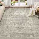 Washable Area Rugs for Living Room -8x10 Neutral Vintage Distressed Floral Farmhouse Boho Large Soft Floor Rug Indoor Non Slip Carpet for Living Room Bedroom Dining Room Office - Brown/Tan