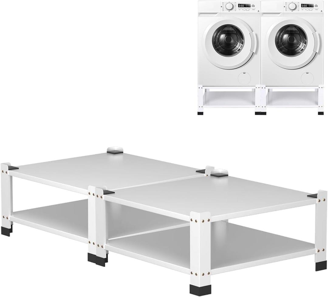 Washer Dryer Pedestal Set of 2 With Storage Shelf, 28.3 x 28.3 x 14 in, 800 lb Capacity Heavy Duty Carbon Steel Laundry Pedestals, White, 2 pcs