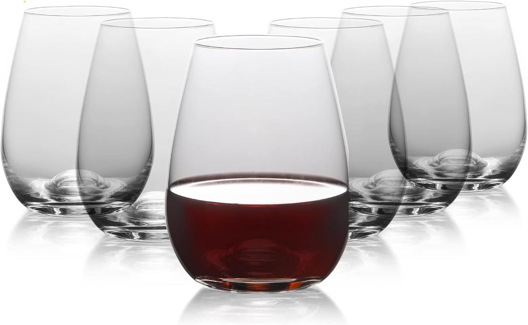 TABLE 12 15.5-Ounce Stemless Wine Glasses, Set of 6, Lead-Free Crystal, Break Resistant, Pack of 4 (24 total glasses)