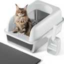 Stainless Steel Cat Litter Box with Lid, 24" L x 16" W x 11.8" H, Large Cat Litter Box for Multiple Cats with High Sided, No-Leak & Stick, Easy to Clean, Includes Litter Mat & Multi Functional Scoop