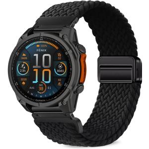 Quickfit 26mm Magnetic Braided Watch Bands Compatible with Garmin Fenix 8 Pro/Quatix 8/Tactix 8/Fenix 8 (51 mm)/7X Pro/7X/6X Pro/6X,Replacement Nylon Sport Strap for Women Men