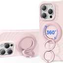 SYNCWIRE for MagSafe Ring Phone Holder, 360 Rotation Magnetic Cell Phone Grip Dual-Sided Magnets Phone Ring Kickstand Compatible with iPhone 17 16 15 14 13 12 Pro Max MagSafe, Android, Samsung etc. (Light Pink)