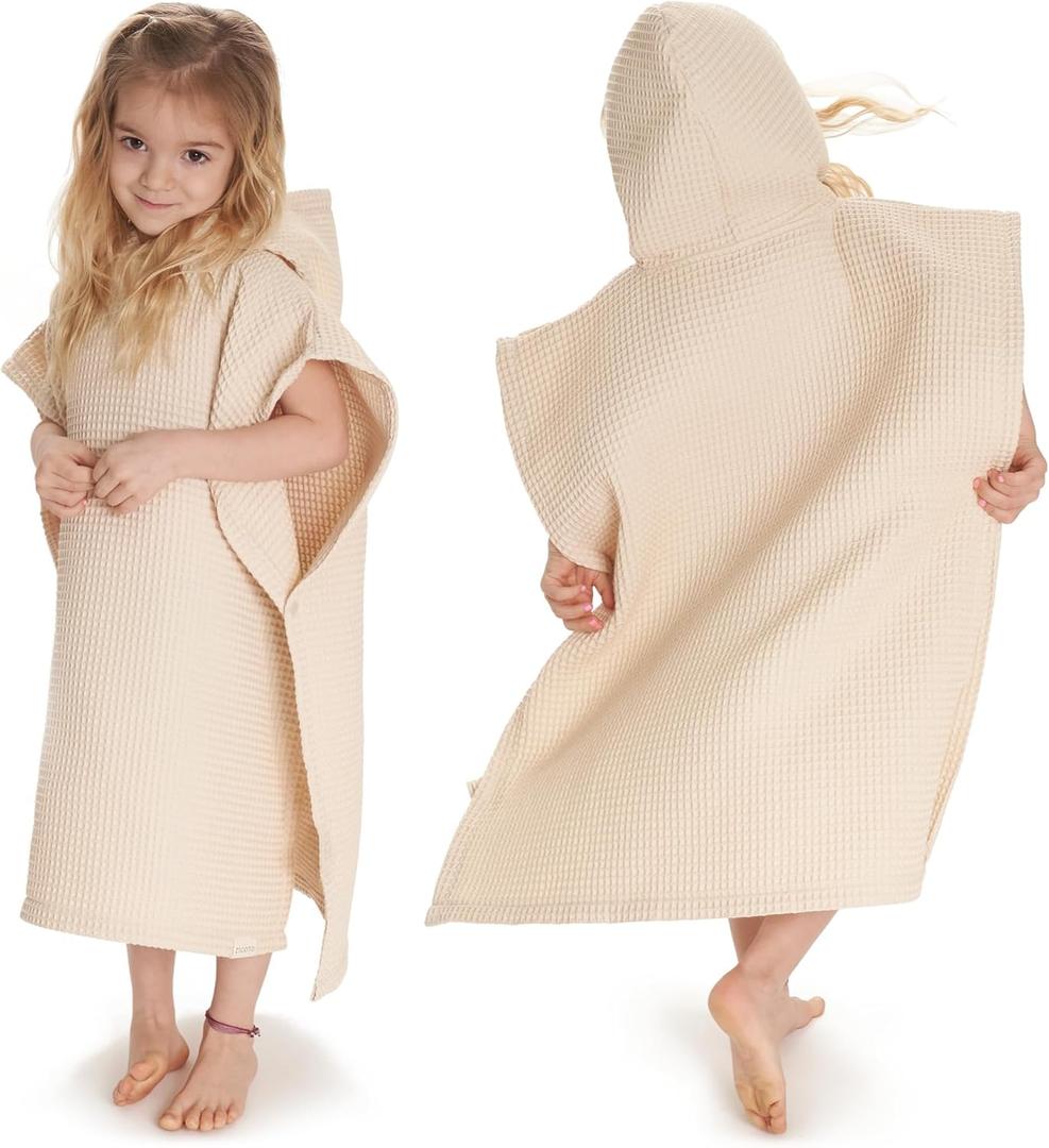 ZICOTO Soft Hooded Beach Towel for Kids - Cute Towel for Babies and Toddler Made of Waffle Cotton - Perfect Lightweight and Absorbent for Bath, Beach, Pool (Medium (3-6 yrs), Beige)