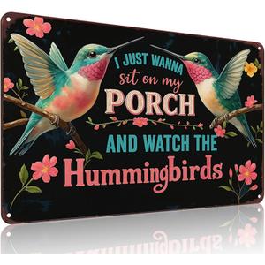 Funnysign I Just Wanna Sit On My Porch And Watch The Hummingbirds Vintage Tin Sign for Porch Garden Patio Outdoor Decor 8 X 12 Inch(3997)