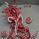 24 Pcs Christmas Candy Cane Tree Picks Red Furry Christmas Tree Topper Decorations Candy Cane Furry Curly Legs Ornaments for Xmas Wreath DIY Crafts Vase Filler