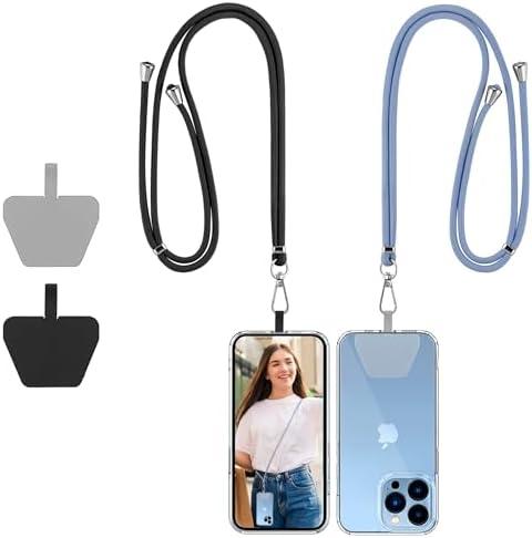 CACOE Phone Lanyard-2 PCS Adjustable Neck Strap,Universal Crossbody Multifuctional Cell Phone Lanyards Compatible with Most Smartphones(Black+Light Blue)