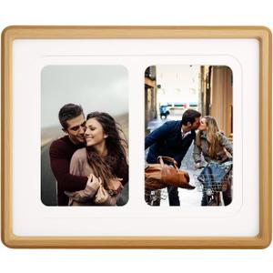 8x10 Collage Picture Frame Natural Solid Wood, 4x6 Collage Photo Frame Displays 2 Photos or 8x10 (Without Mat), Wooden Frame for Tabletop or Wall Mounting Display