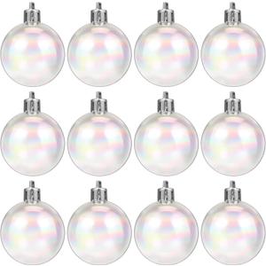 NUOBESTY 12Pcs Iridescent Ornaments Balls Clear Christmas Bulbs Plastic Fillable Ornaments Clear Christmas Balls for DIY Crafts(4cm)