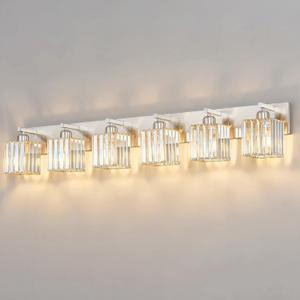 Modern Vanity Light 6-Lights Brushed Nickel Vanity Light Crystal Bathroom Wall Light Bathroom Light Fixtures