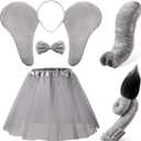 Haysandy Kids Elephant Costume Set Elephant Ears Headband Tail Bow Tie Tutu Skirt Nose Halloween Circus Costume Accessories (15.7 Inch, Delicate)
