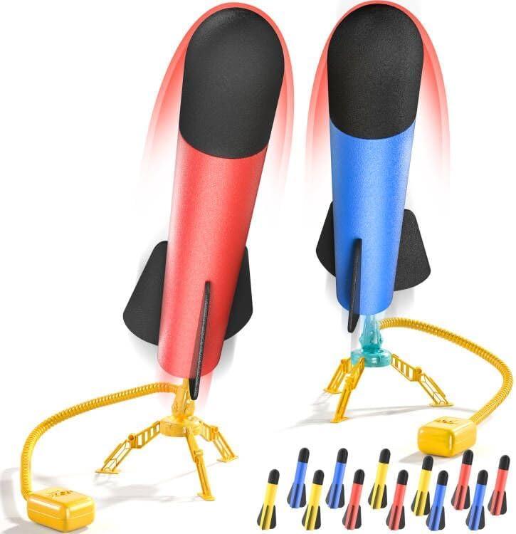 TEMI 2 Pack Rocket Launcher for Kids, 12 Foam Rockets and 2 Launcher Pad, Launch up to 100+ft, Kids Outdoor Toys, Birthday Gift Toys for Kids Boys Girls Age 3 4 5 6 + Years Old