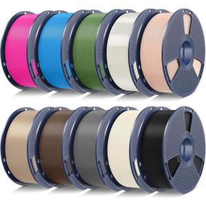 SUNLU 10kg PLA 3D Printer Filament Bundle Multicolor, Neatly Wound PLA Filament 1.75mm 0.02mm, 1kg per Spool, 10 Pack, Black+Bone White+Grey+Brown+Wood+Beige+Olive Green+Cyan+Magenta+Clear