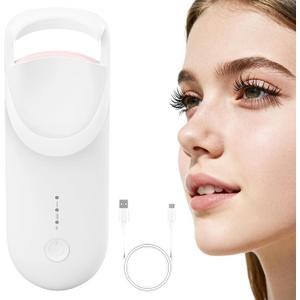 Heated Eyelash Curler, Electric Eyelash Curler with 2-Temp Modes & Type-C Charging, 8s Fast Heat 3s Style 24H Lift for Long-Lasting Natural Effortless Curls, Mini Heated Lash Curler for Women(White)