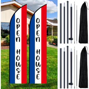 SmoothNovelty 2 Sets Open House Flag for Real 7ft Estate Agents Windless Open House Signs with Pole Kit Ground Stakes Travel Bags Flags for Businesses Advertising Feather Banner