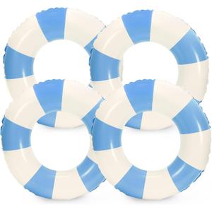 Whaline 4Pcs Inflatable Swimming Float Toy Striped Swim Ring Fun Print Pool Lounger Tube for Summer Swimming Beach Party