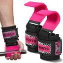 WYOX Weight Lifting Hooks for Men & Women (Pair)  Heavy Duty Wrist Support Straps with Hooks for Deadlifts, Pull Ups, Shrugs  Gym Lifting Straps with Grip Assist for Weightlifting & Strength Training (Pink)